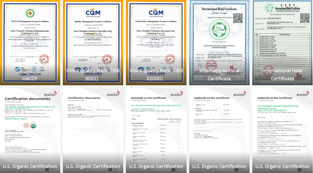 sea buckthorn manufacturer certification